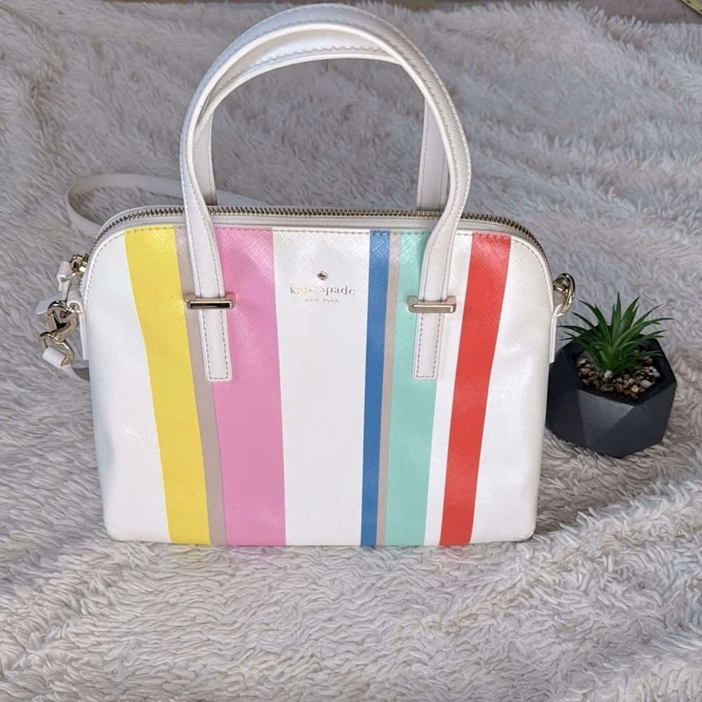 👜 Rare!! Kate spadeNY Cedar Street Multi Stripe Maise Satchel bag crossbody/tote